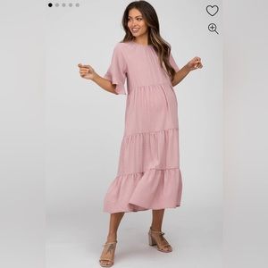 PinkBlush Blue Tiered Ruffle Sleeve Maternity Midi Dress